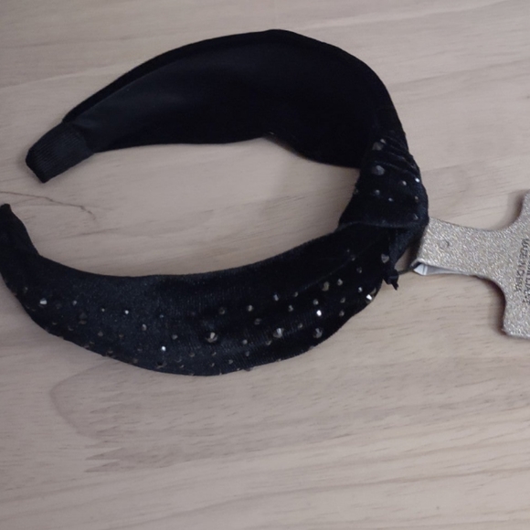 Natasha Rhinestone Black Velvet Velour Shimmer Hairband Y2K Bling - Picture 3 of 3